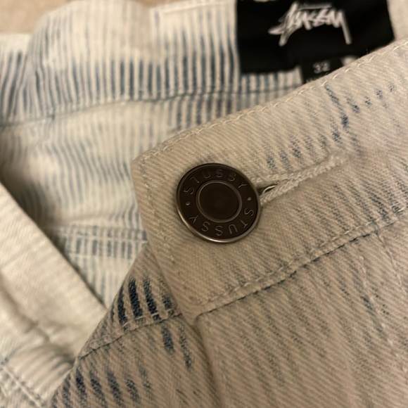 RARE Stussy Blue & White Denim Double Front Work Carpenter Jeans Pants Acid Wash - Picture 9 of 11